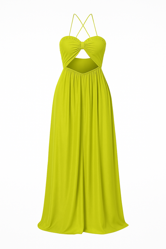 Drip & Drape (Chartreuse halter maxi dress)